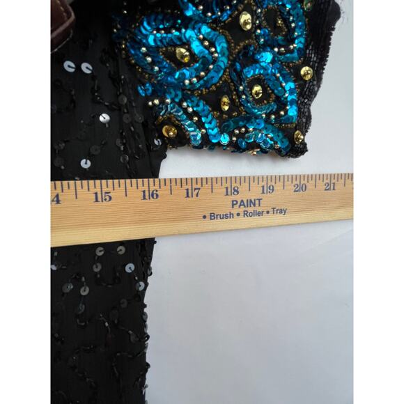 Stenay Women's Size 8 Blue/Black 100% Silk Sequin Cocktail Dress Made in India - Picture 5 of 8